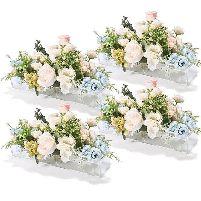 Sparkle Race 4Pcs Acrylic Flower Vase for Centerpieces, 47.2" Rectangle Modern Vases for Decor Wedding Centerpieces for Tables, Decorative Clear Vases for Home Kitchen & Dining Room Tables Decor