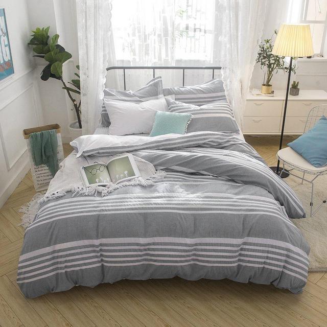 Merryfeel Cotton Duvet Cover Set,100% Cotton Seersucker Stripe Duvet Cover Set, Yarn Dyed Bedding Set,3 Pieces - Full/Queen - Grey