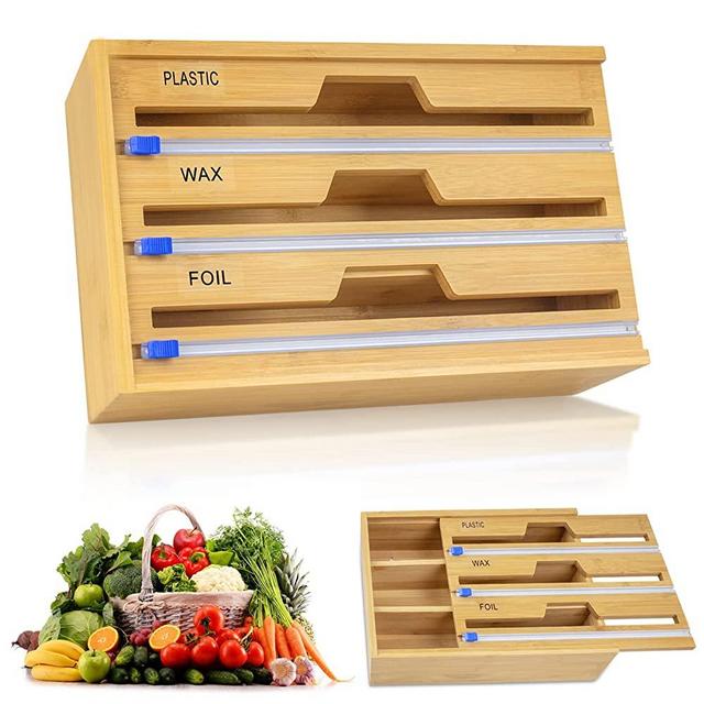 Foil and Plastic Wrap Organizer, Tin Foil Organizer for Drawer, Plastic Wrap Dispenser with Cutter, 3 in 1 Dispenser for Kitchen Drawer, Kitchen Drawer Organizer for Foil and Plastic Wrap, Wall Mount Dispenser for Cling Wrap, Aluminum Foil, Wax Paper