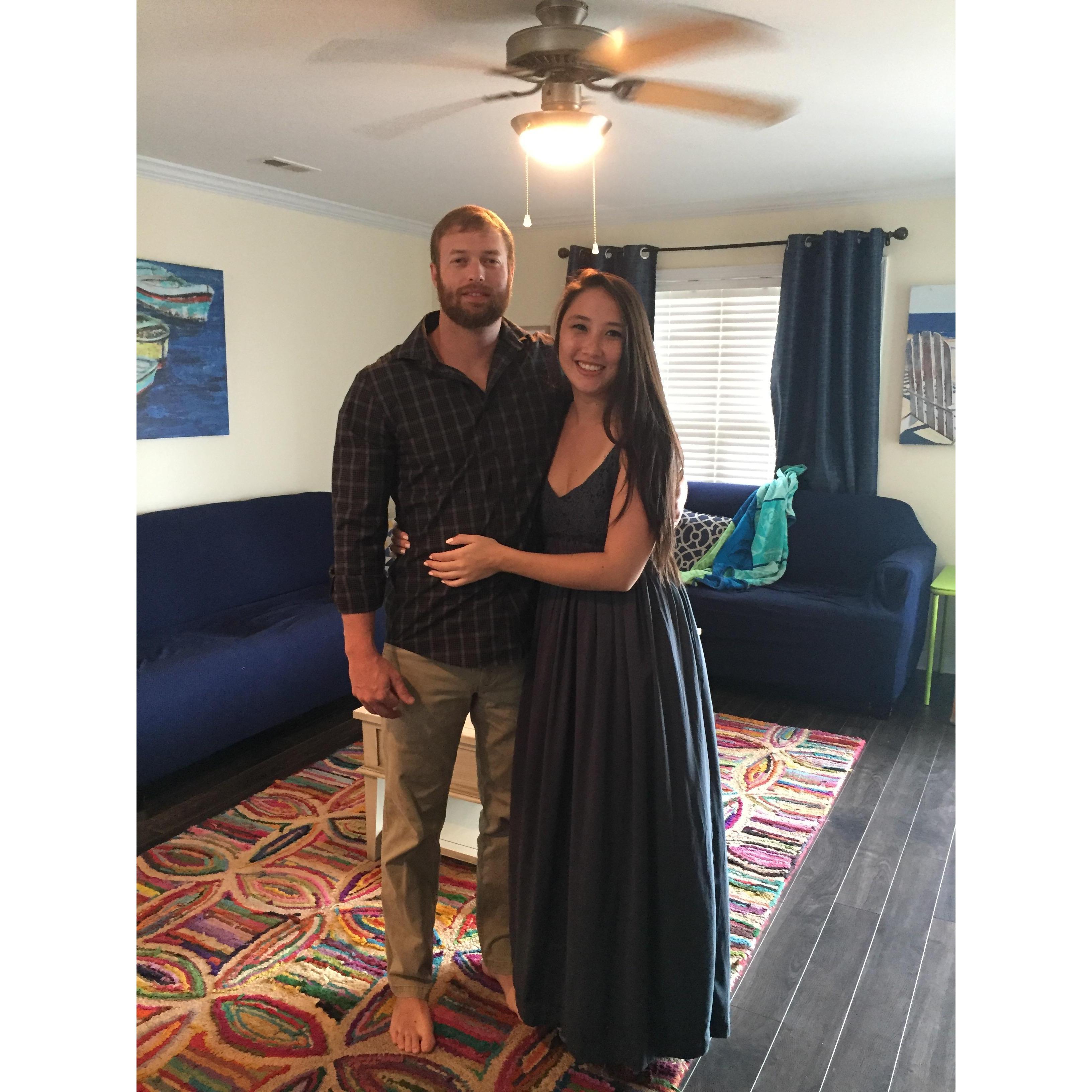 Our first real photo together, attending a wedding at the beach.