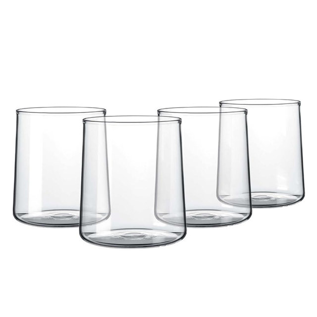 Joseph Sedgh Collection Clear Glass Tumbler Set of 4 – 16.5 oz Borosilicate Drinking Glasses – Durable, Lead-Free, Dishwasher Safe – Modern Water, Juice, Cocktail Glasses
