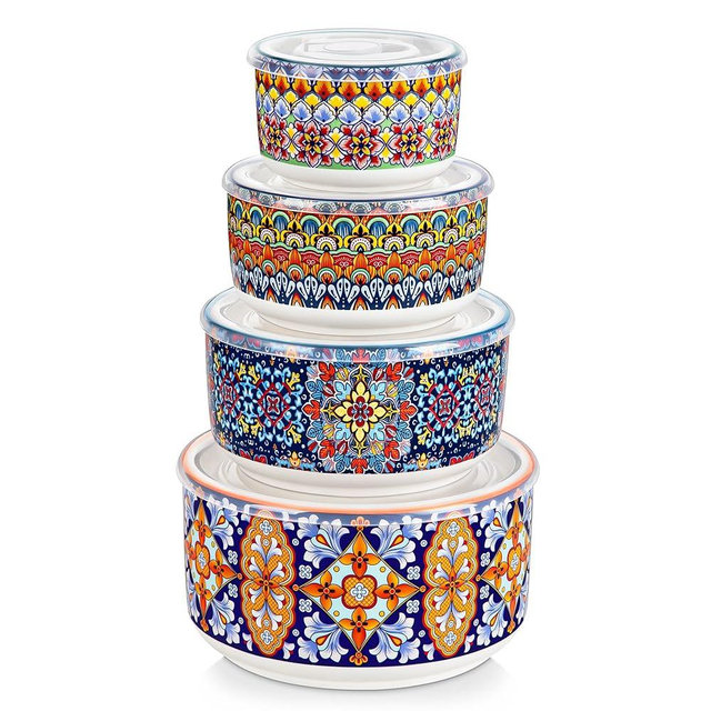 vancasso Mixing Bowls with Lids Set of 4, Ceramic Nesting Bowls Serving Bowl for Food Storage, Microwave and Dishwasher Safe, 60/36/20/10 OZ, Series SIMI