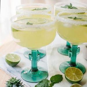 Libbey Cactus Margarita Glasses Set of 4, Durable Green Stemmed Cocktail Glasses, Lead-Free Cactus Glassware, Unique Plant Themed Frozen Margarita Glasses, 16-Ounce