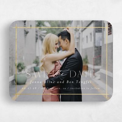 White Rounded Wedding Save the Date - Mecca Photo Foil