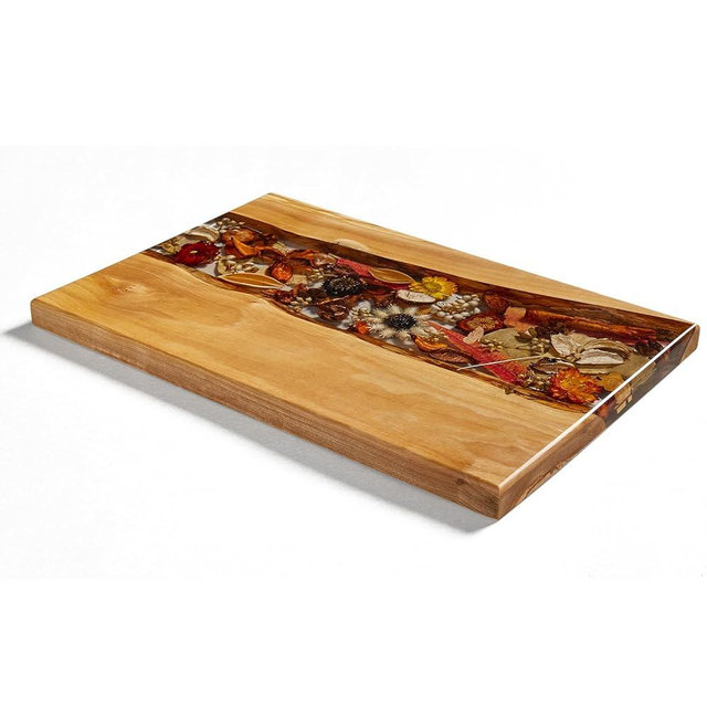 Handmade Olive Wood Charcuterie Boards with Flowers Preserved, Unique Olive Wood Cutting Board House Warming Gifts New Home, Wedding Gifts, Birthday Gifts for Woman