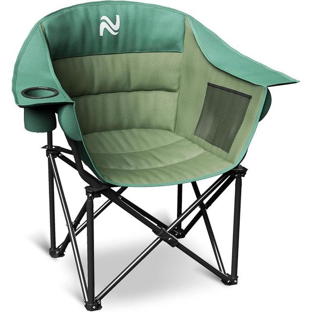 NAIZEA Padded Camping Chair, Outdoor Folding Chair, Portable Heavy Duty Arm Chairs with Side Pockets, Cup Holder for Beach, Lawn, Picnic, Fishing, Backpacking