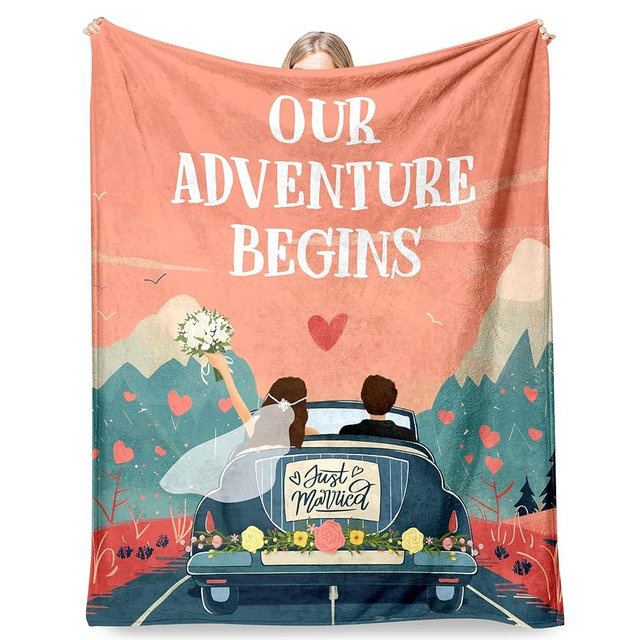 HeartGlint Wedding Gifts Bridal Shower - 50x60 Inch Soft Flannel Blanket Just Married - Mr and Mrs Gifts for Wedding, Bridal Shower or Anniversary