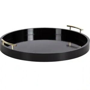 Decorative Tray with Metal Handles - Black/Gold, 22"
