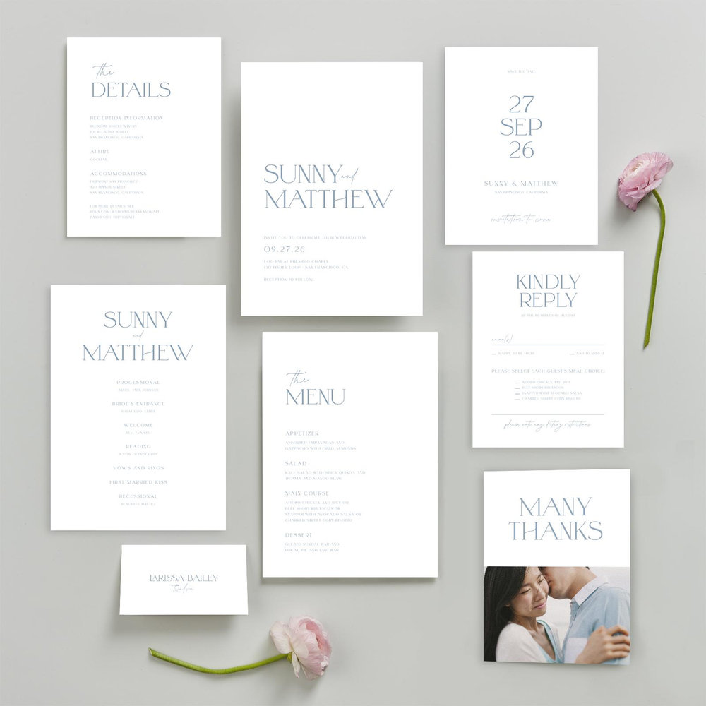 Blonshine Portrait | Dusty Blue | Zola Wedding Invitations