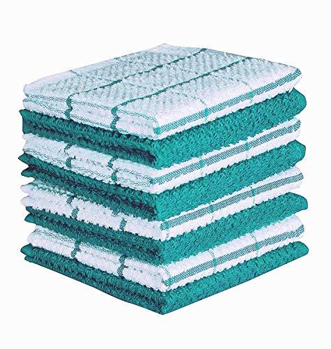 Amour Infini Cotton Terry Kitchen Dish Cloths Set of 8 (12 x 12 Inches), Teal