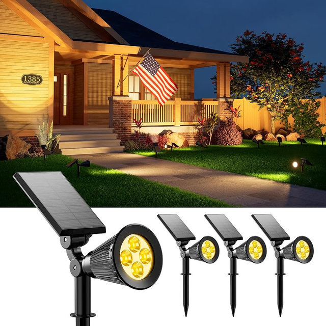 4 Pack Solar Powered Spotlights Waterproof Outdoor for Christmas Decorations, Tree, Santa Claus, Snowman, Christmas Ambient Outdside Spot Landscape Lights for Wall, Garden, Yard, Sidewalk, Warm White