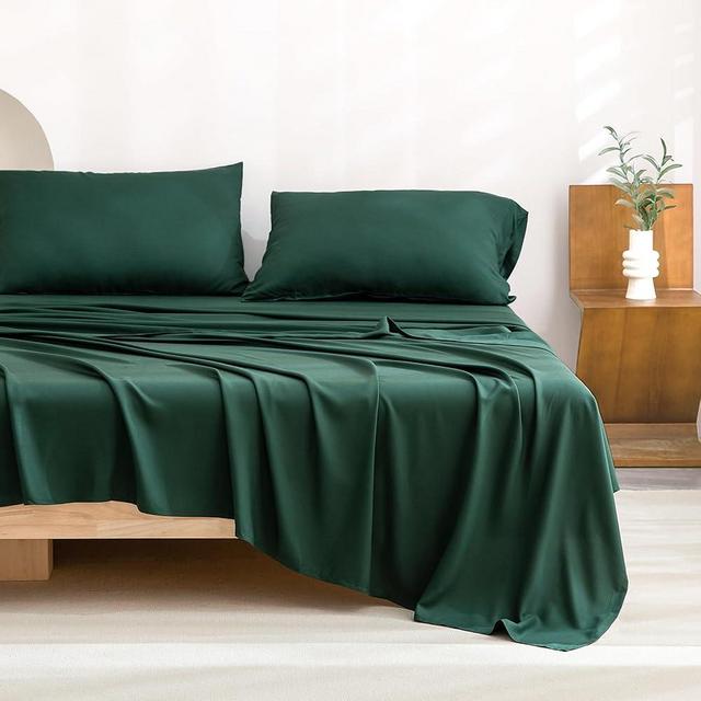 Andency King Size Sheets Set, 100% Viscose Derived from Bamboo, Cooling Summer King Sheets, Deep Pocket Up to 16", Silky Soft Bed Sheets, Hotel Bedding Sheets & Pillowcases, Dark Emerald Green