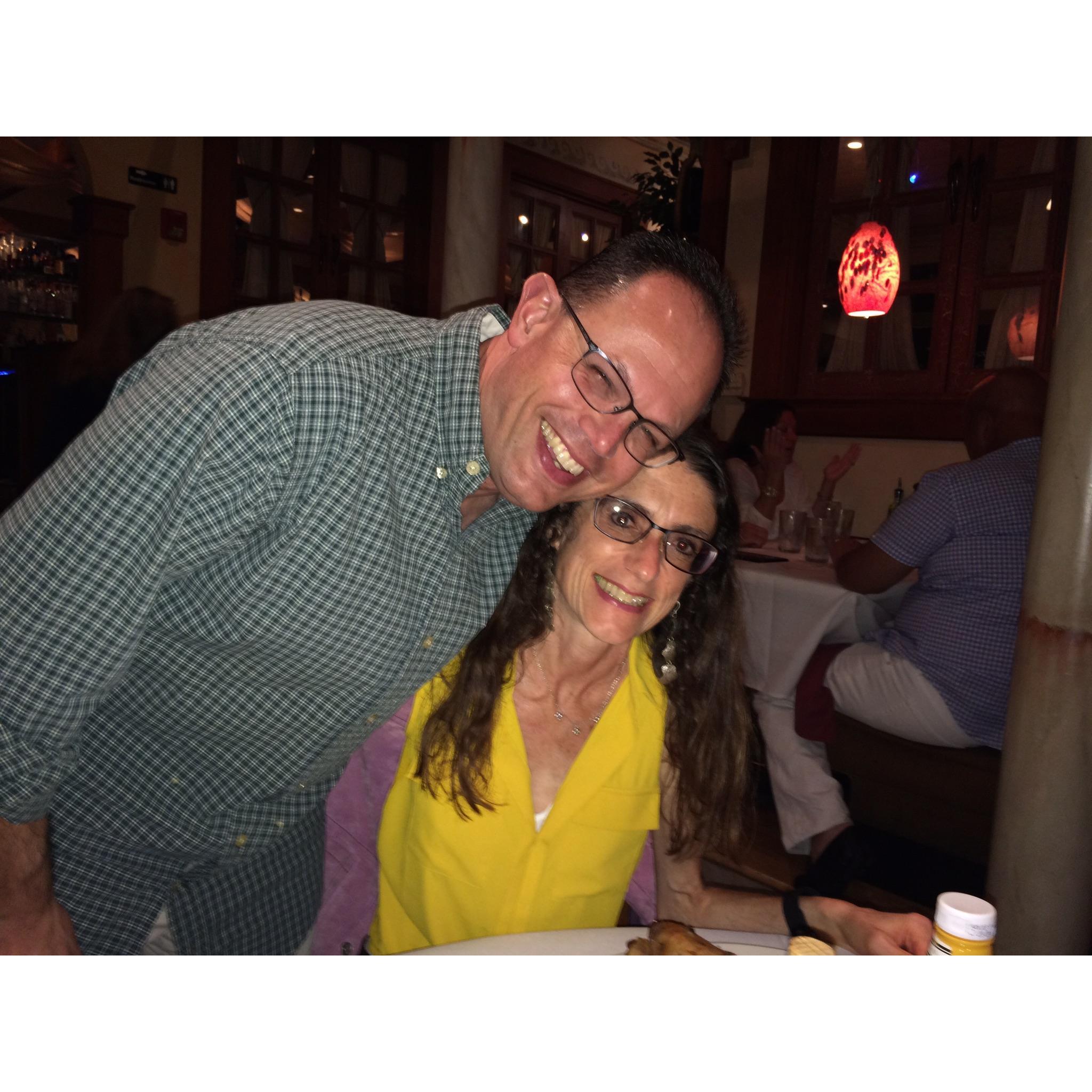 Dimitri’s in Deerfield with friends, one-year after our first Date.  Still happy.....