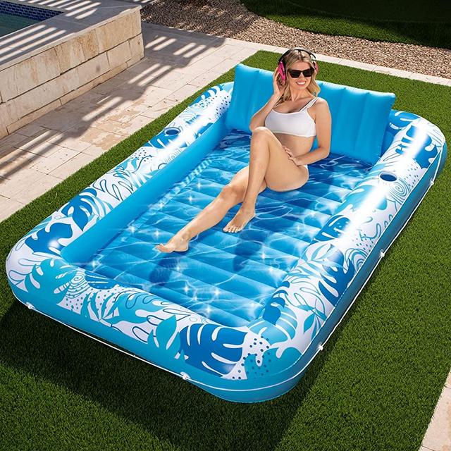 Sloosh XL Inflatable Tanning Pool Lounger Float for Adults, 85" x 57" Extra Large Suntan Tub Pool Floats Sun Tan Tub Ice Bath Tub Tanning Bed Blow up Pool Raft Lounge Floatie