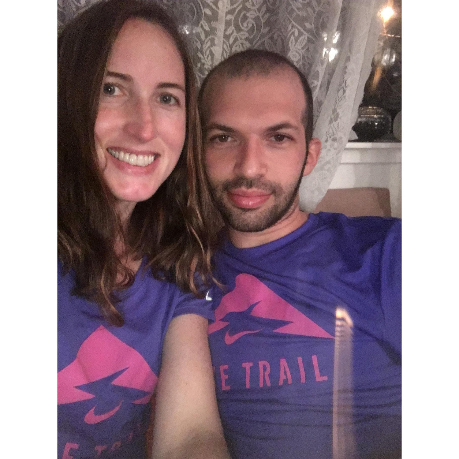 Yep, matching running shirts after a trail run in Marin County when we first started dating.