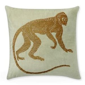 Monkey Zardozi Pillow Cover, 20" X 20", Jade