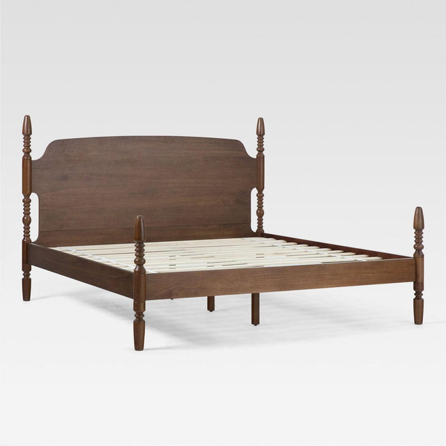 Traditional Solid Wood Spindle Bed Dark Brown King