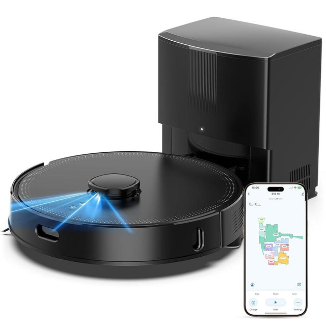 BOTLUXE E10+ Robot Vacuums and Mop, 75-Day Self-Emptying, 8000PA Suction, LiDAR Navigation, Home Mapping, APP ＆ Voice Control, 150Mins Runtime for Pet Hair, Hard Floors, Carpets