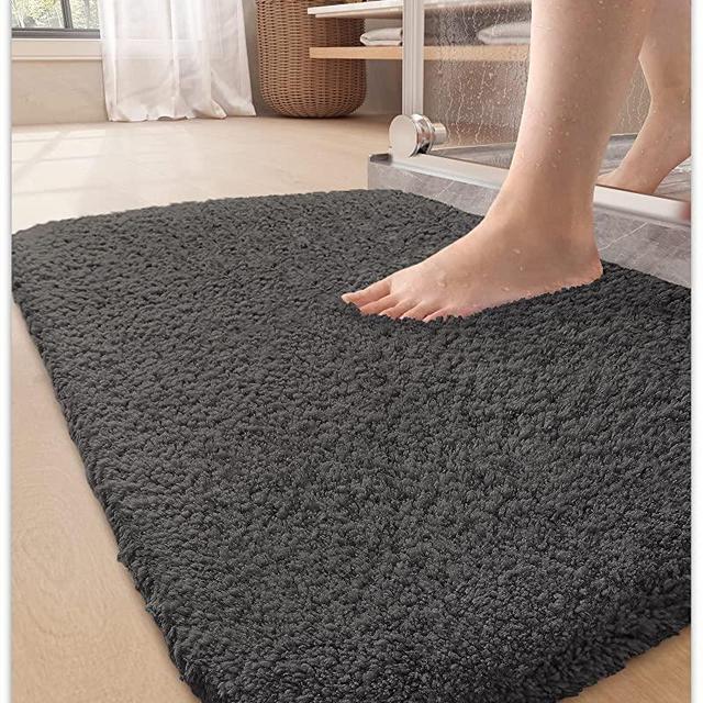 Color G Bathroom Rugs Bath Mat, 17x24 Absorbent Bath Rugs Bath Mats for Bathroom Non Slip, Machine Washable Microfiber Bathroom Floor Mat, Soft Plush Quick Dry Non Slip Bath Mat for Shower, Dark Grey