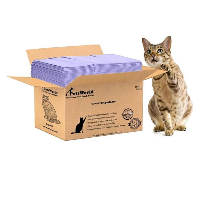 PETSWORLD Fresh Scented Cat Pads Refills for Tidy Cats Breeze Litter System 50 Pads for Cat Litter Box, 16.9x11.4 Inch