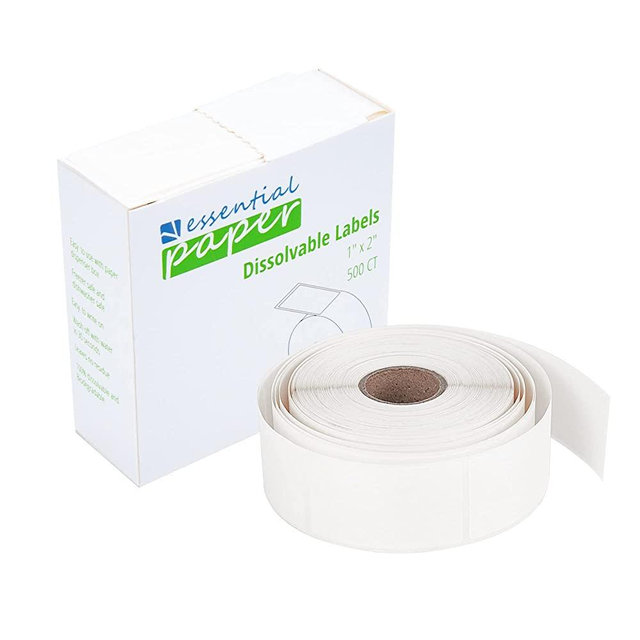 ESSENTIAL 1 Roll Blank White 1 x 2 Inch Dissolvable Food Labels for Food Rotation Prep roll of 500 (1 Roll -500 Labels)