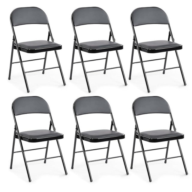 DUMOS 6 Pack Leather Padded Folding Chair, Indoor Outdoor Portable Stackable Commercial Seat with Steel Frame, Capacity for Home, Office, Party, Comfy, Black