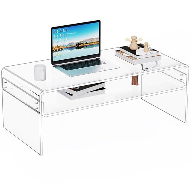 solaround Acrylic Coffee Table for Living Room Clear Rectangle Lucite Table with Open Storage Shelf, Clear