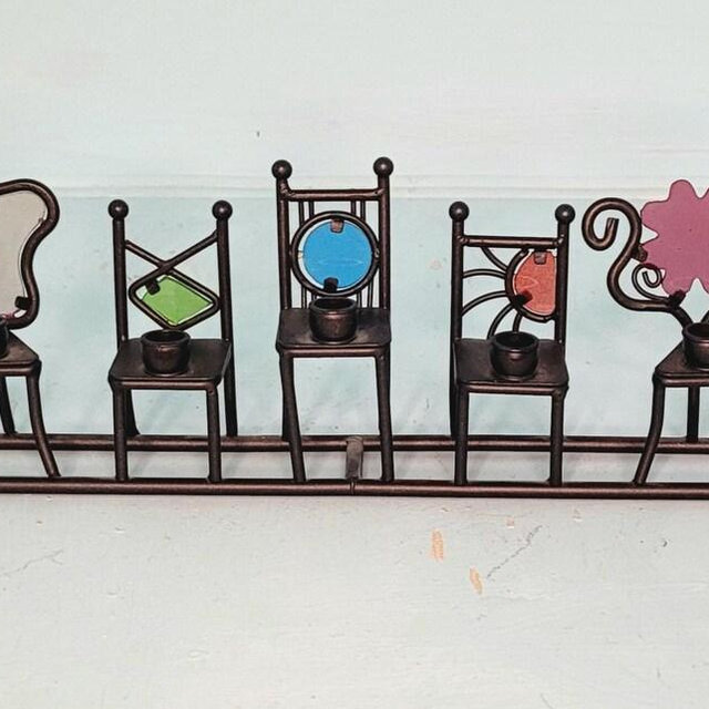 Hanukkah Menorah Chairs metal colorful backing 19" L