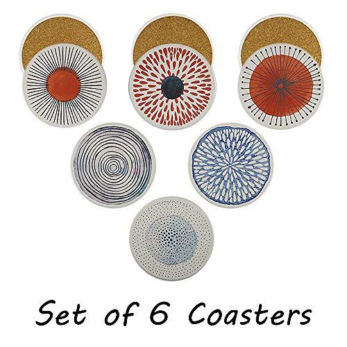 Set of 6 Acme Designs Drinks- Absorbing Round Cork Base Ceramic Stone Coasters With Holder,Tabletop Protection Mat, Suitable for All Kinds of Mug, Cups for Home, Kitchen (Colorful Series)