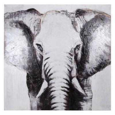 50" Father Elephant Leading To Safety Painting Stretched Canvas Decorative Wall Art Black - StyleCraft