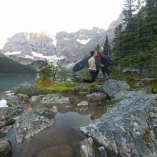 Joel asked me to marry him at Cirque Lake in Banff National Park after running to this location.