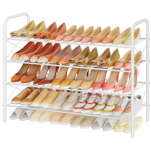 Hoctieon 4 Tier Mesh Style Shoe Rack, Entryway Shoe Shelf, Shoe Storage Organizer, Shoe Rack for Closet, Space Save for Bathroom, Garage, Hallway, Bedroom, Living Room, White