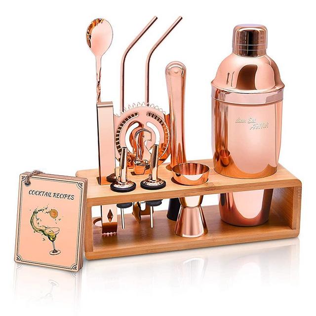 Bartender Kit Cocktail Shaker Bar Set, Stainless Steel Bar Tool Set, 14-Piece Premium Bartending Kit with Sleek Bamboo Stand for Home,Bars,Traveling and Outdoor Parties by AHNR