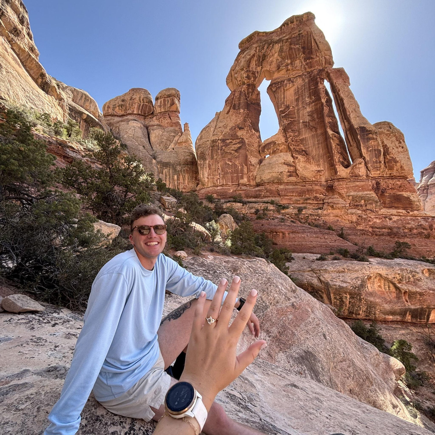 Hanging out below the arch right after our engagement