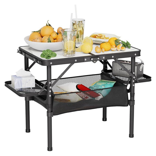 Titanker Folding Camping Table Small 2ft with Storage Bag & Side Racks, Small Folding Table Portable, Folding Picnic Table, Portable Beach Table, Car Camping Essentials, Aluminum Light & Solid