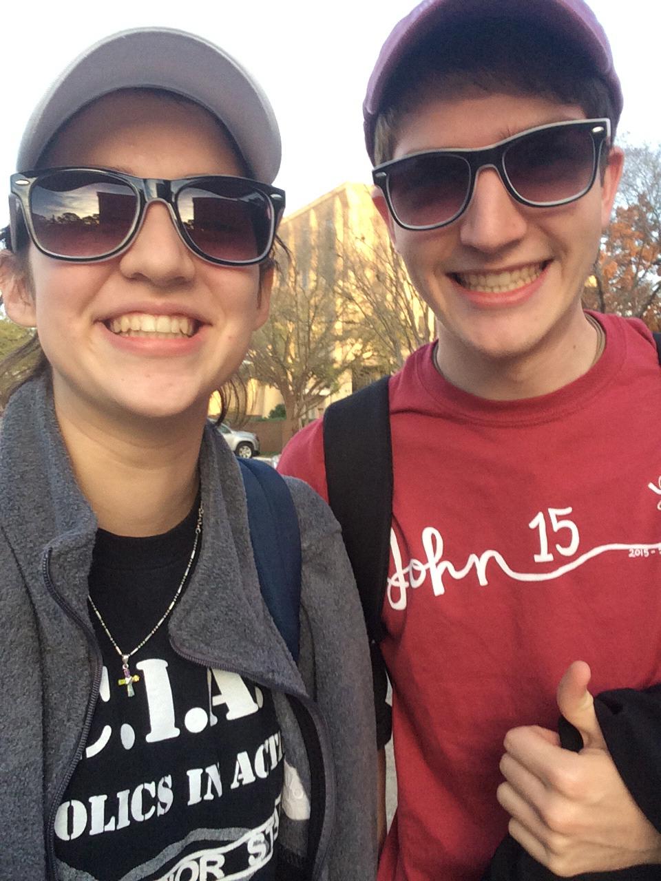 College Station, TX
Leaving a class we took together - everyone loves free ugly sunglasses, right?