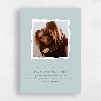 Soft Teal, Blue Wedding Invitation - Jayden Photo