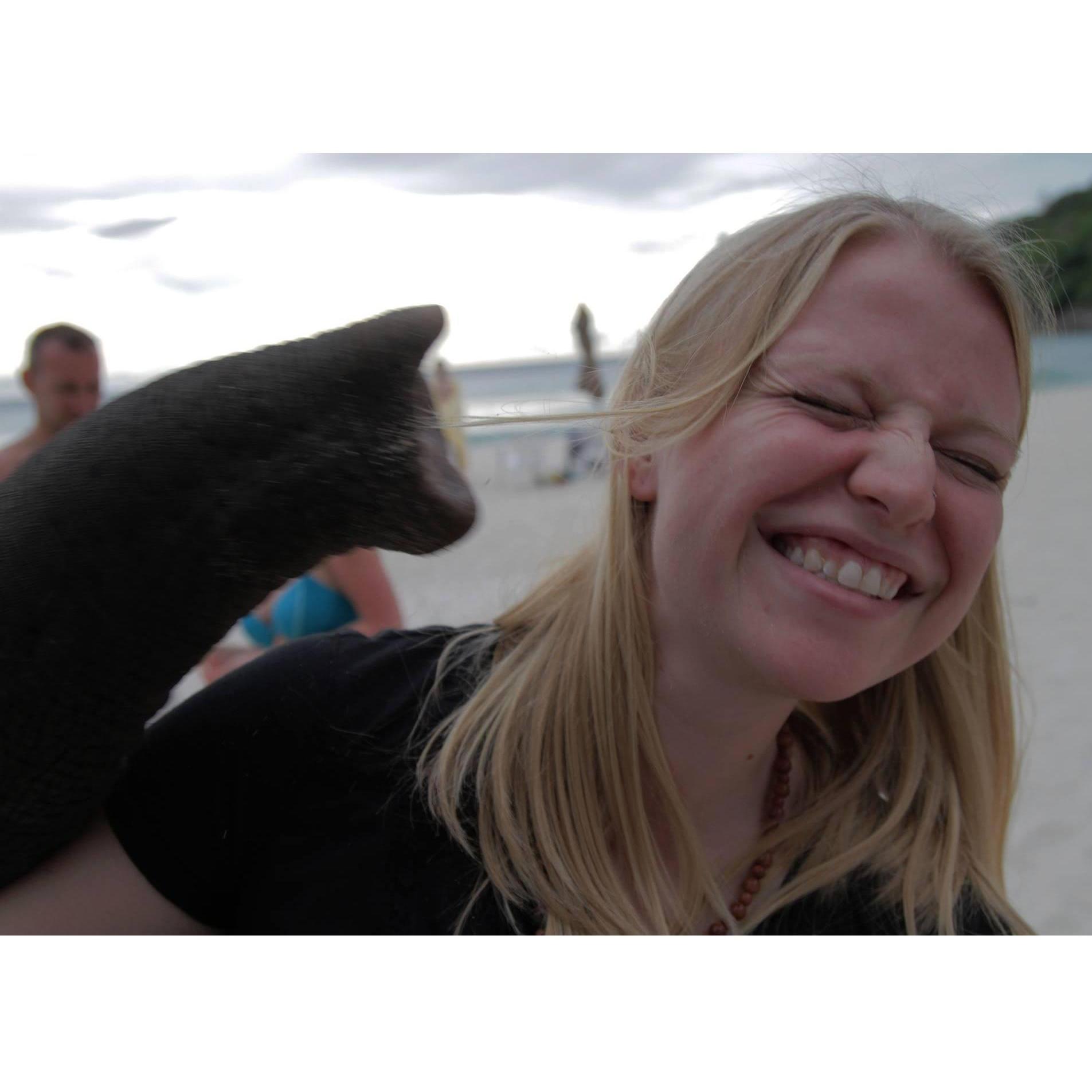 Whitney meets an elephant in Thailand