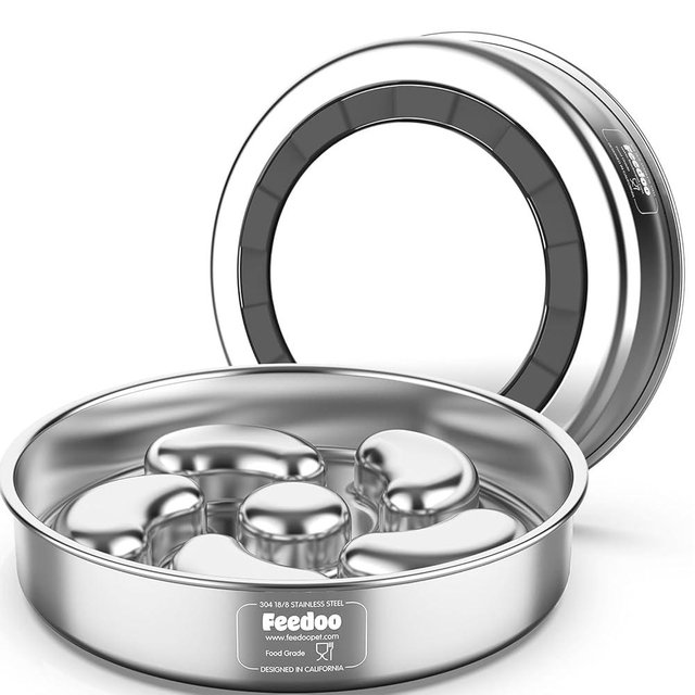 Feedoo Slow Feeder Dog Bowl, Double-Layer Food-Grade Stainless Steel, Heavy Duty with Non-Slip Rubber Base, 2Cups Capacity for Small and Medium Dogs to Slow Down Eating