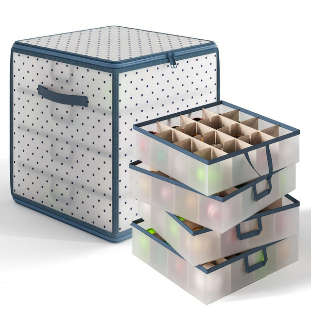 Hearth & Harbor Christmas Ornament Storage Box With 4 Inner Tray Dividers, Plastic Ornament Storage Container For 64 Holiday Ornaments or Decorations