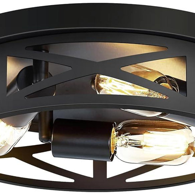 ZHU YAN 13 inch Farmhouse Ceiling Light Fixture,3-Light Hallway Light Fixtures Ceiling,Black Flush Mount Ceiling Light,Light Fixture Ceiling Mount for Kitchen Hallway Entryway,E26 Base（1 Pack）
