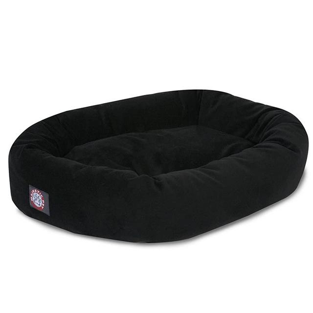 40" Black Suede Bagel Dog Bolster Bed by Majestic Pet Products