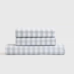 Classic Organic Percale Gingham Fitted Sheet Set in Blue Fog