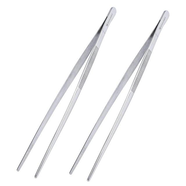 MSY BIGSUNNY Set of 2 Kitchen Tweezers Fine Tweezer Tongs 12 Inch Stainless Steel Food Tweezer, Precision Serrated Tips Food Tongs,Extra-Long Straight Tweezers