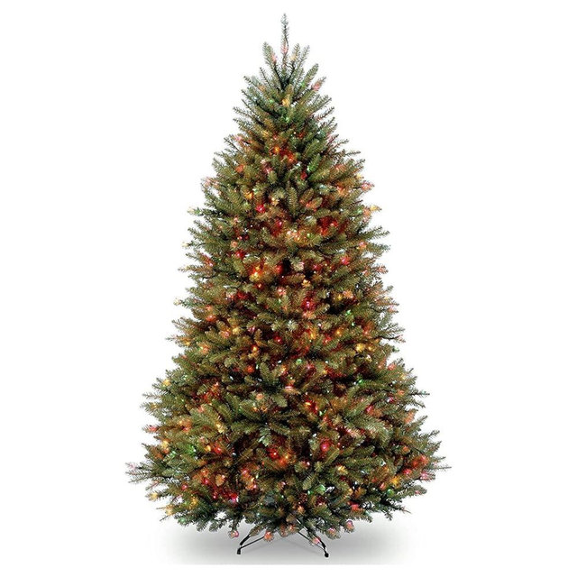 National Tree Company Pre-Lit Artificial Full Christmas Tree, Green, Dunhill Fir, Multicolor Lights, Includes Stand, 7 Feet