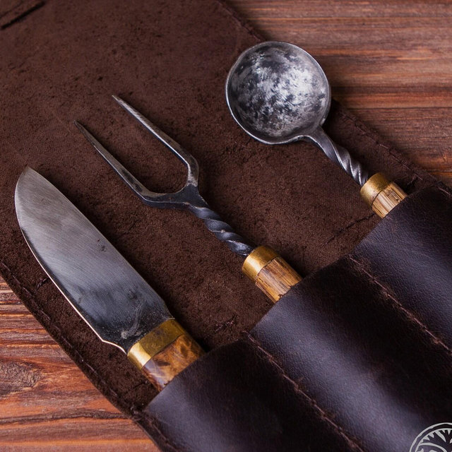 Forged Dinner Set, Viking Cutlery, Medieval Cutlery, Rustic Cutlery, Viking Kitchen, Medieval Kitchen, Dining Appliances, Reenactment, LARP