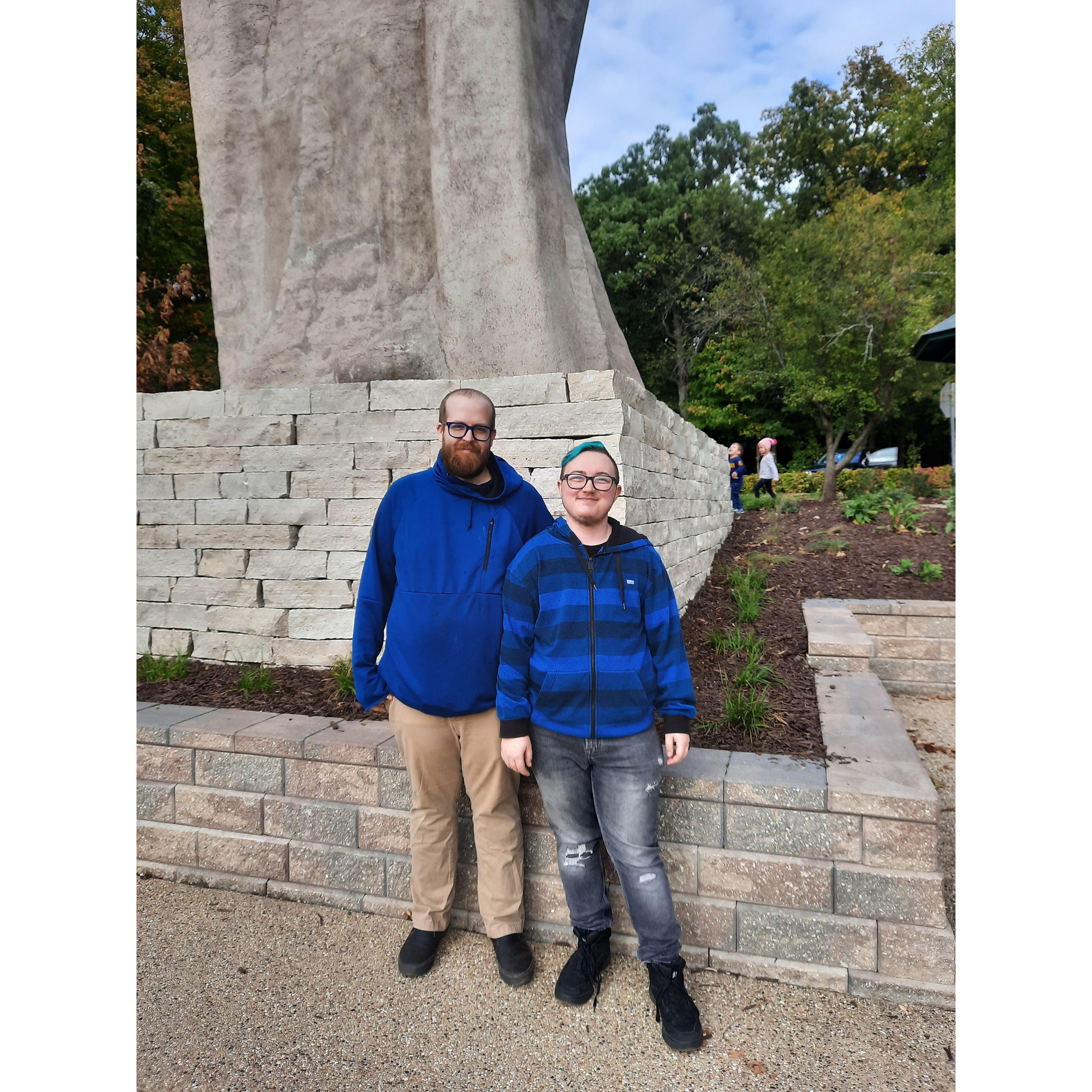Cody's family has a yearly tradition of going to the Oregon parade, where there is a huge Native American statue.