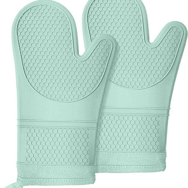 Lazebox Extra Long Silicone Oven Mitts, Heat and Slip Resistant Oven Mitts with Soft Cotton Lining Non-Slip Textured Grip, Long Flexible Thick Gloves for BBQ, Baking, Cooking, 12.59 inches, Green