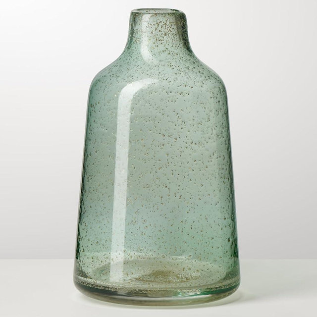 Torre & Tagus 10 Inch Tall Green Glass Vase with Gold Flakes, Mouth Blown Glass Vases Green Flower Vase Centerpieces, Watertight for Hydroponic Plants, Coastal Seagreen Gold Decor Accents (Marina)