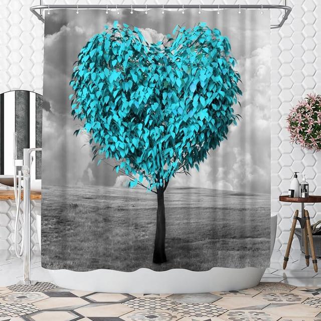 WELMECO Teal Tree Shower Curtain Teal and Grey Shower Curtain 72x72inch Polyester Fabric Bathroom Decor